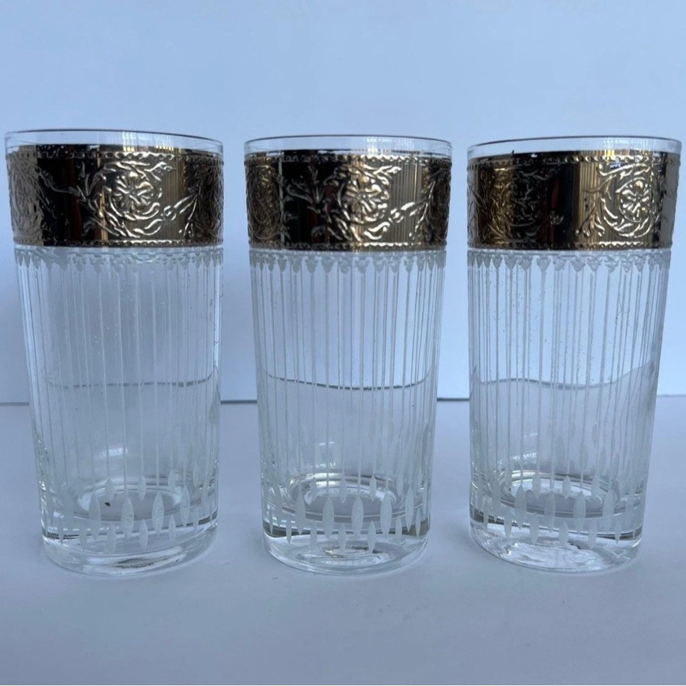 Culver Silver Rimmed Tyrol Highball Set of 3 Vintage 1960's Glasses